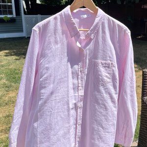 Plus Size Pink and White Striped Button Down Gap Shirt - Size XXL
